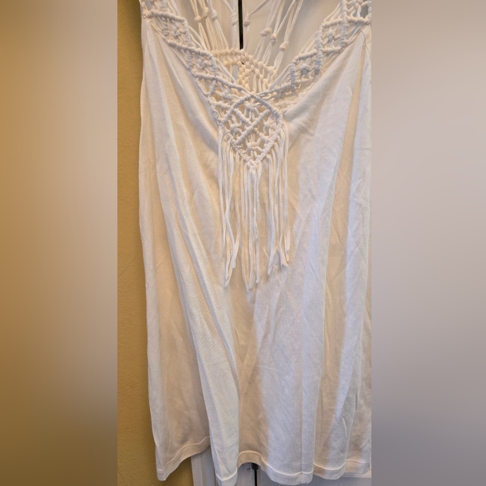 VENUS Women's Ivory Crocheted Sleeveless Blouse With Tassels Festival Date Night